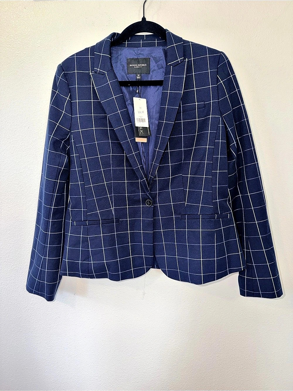 Banana Republic Classic Fit Windowpane Blazer Blue Size 10